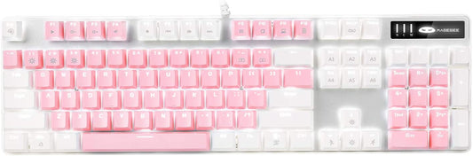 Mechanical Gaming Keyboard,  New Upgraded Blue Switch 104 Keys White Backlit Keyboards, USB Wired Mechanical Computer Keyboard for Laptop, Desktop, PC Gamers(White & Pink)