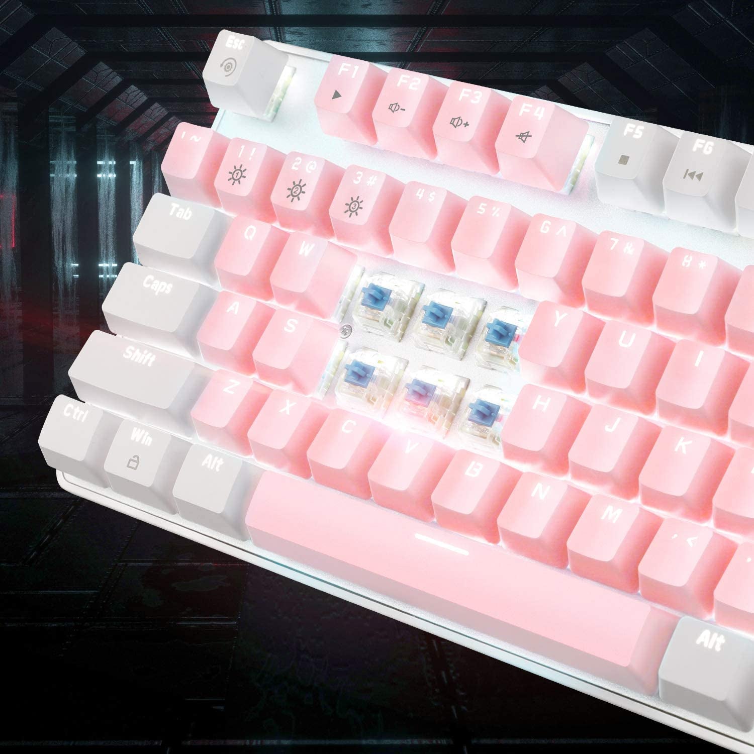 Mechanical Gaming Keyboard,  New Upgraded Blue Switch 104 Keys White Backlit Keyboards, USB Wired Mechanical Computer Keyboard for Laptop, Desktop, PC Gamers(White & Pink)