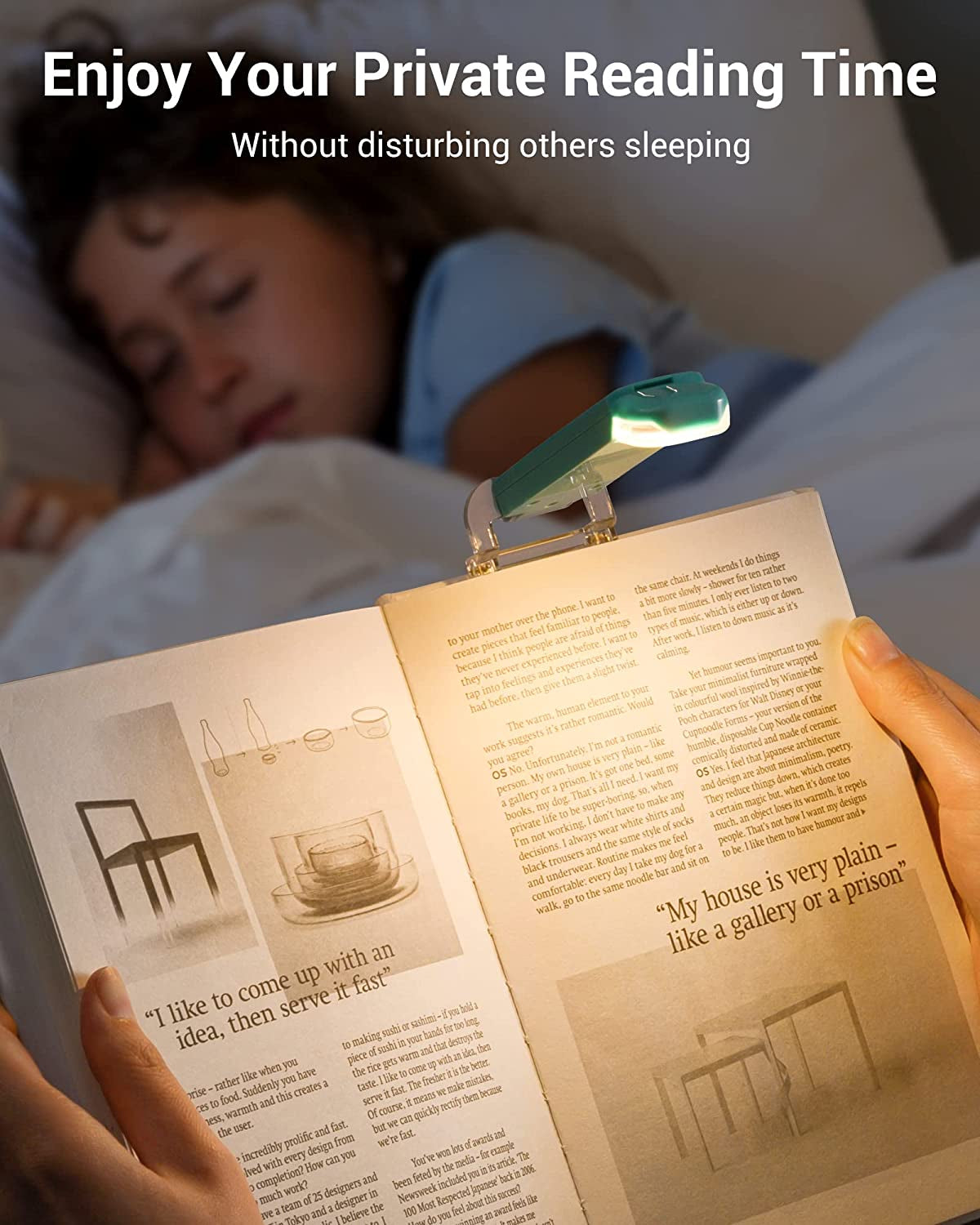 Amber Book Light, USB Rechargeble Book Light for Reading in Bed, Clip on Book Light, Brightness Adjustable, Sleep Aid Light, Warm White (Blue)